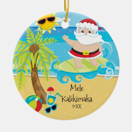 Palme, die Sankt-Hawaiianer-Weihnachten surft Keramikornament (Vorne)