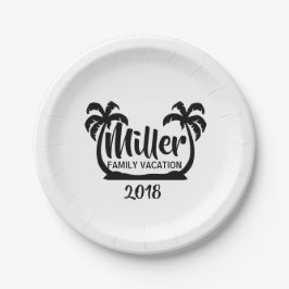 Palme-Familien-Ferien-Pappteller Pappteller