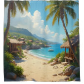 Palme gerahmte Sicht auf die Bucht und das Meer Duschvorhang (Vorderseite)