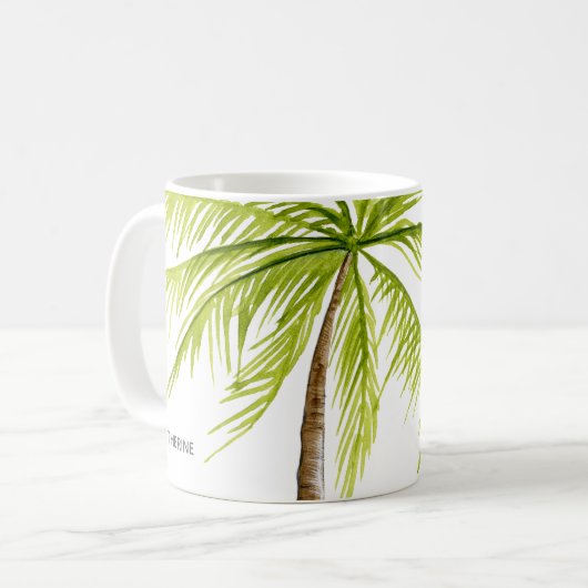Palme-Insel-Strand-Monogramm Kaffeetasse (Vorderseite Links)