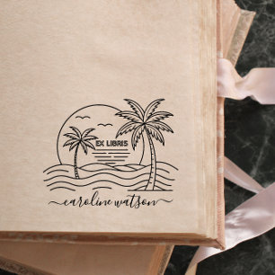 Palme mit Sonne  Ex Libris  Stempel