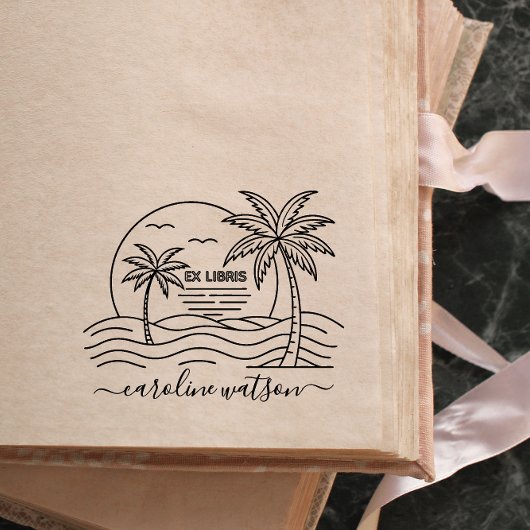 Palme mit Sonne  Ex Libris  Stempel