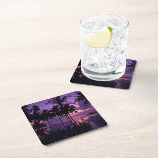 Palme-Reflexion Rechteckiger Pappuntersetzer (Vor Ort)