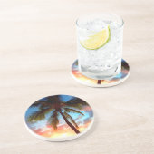 Palme-Sonnenuntergang-Briefmarke Getränkeuntersetzer (Seite)