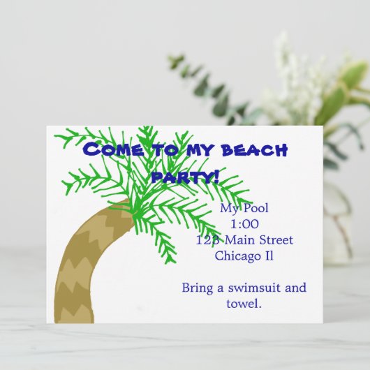 Palme-Strand-Party Einladung (Stehend Vorderseite)