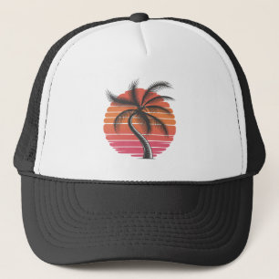 Palme Tree - Retro Style Tropical Beach Sonnenunte Truckerkappe