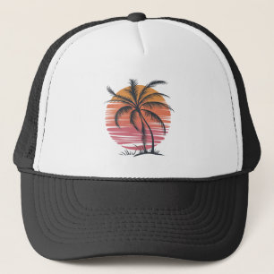 Palme Tree - Retro Style Tropical Beach Sonnenunte Truckerkappe