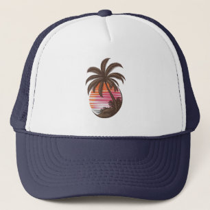 Palme Tree - Retro Style Tropical Beach Sonnenunte Truckerkappe