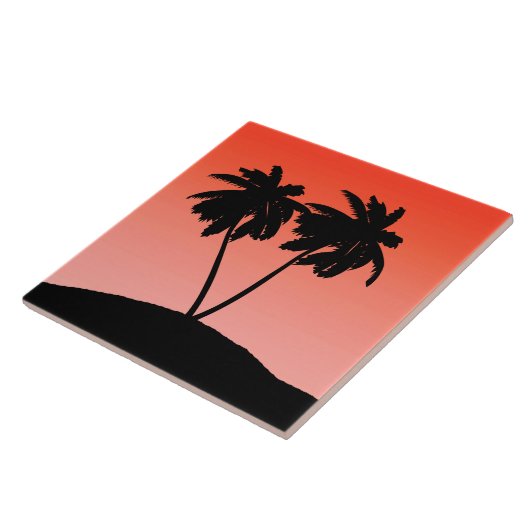Palme Tree Silhouette auf Sunset Orange Fliese (Seite)