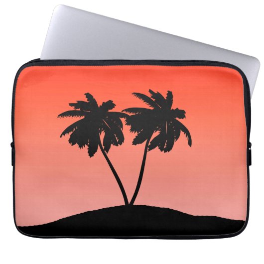 Palme Tree Silhouette auf Sunset Orange Laptopschutzhülle (Vorderseite)