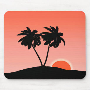 Palme Tree Silhouette auf Sunset Orange Mousepad