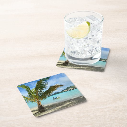 Palme und overwater Erholungsort-Untersetzer Rechteckiger Pappuntersetzer (Vor Ort)