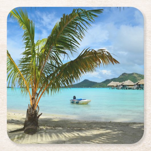 Palme und overwater Erholungsort-Untersetzer Rechteckiger Pappuntersetzer (Vorderseite)