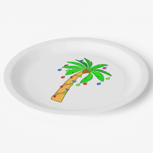 Palme verziert für Weihnachten Pappteller (Schrägansicht)