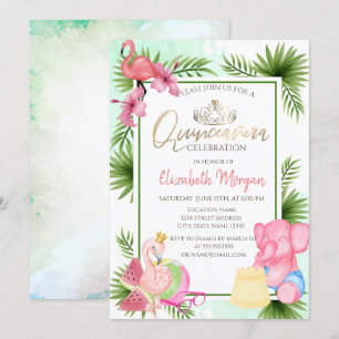 Palme Wassermelone Flamingo Elefant Quinceañera Einladung