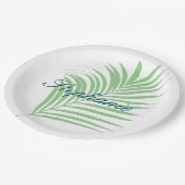 Palme-weises GrünWatercolor verlässt Namen Pappteller (Schrägansicht)