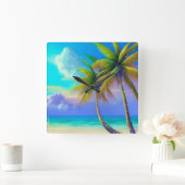 Palmen als Night Falls Tropical Quadratische Wanduhr (Zuhause)