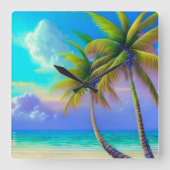 Palmen als Night Falls Tropical Quadratische Wanduhr (Vorderseite)