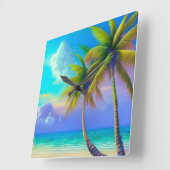 Palmen als Night Falls Tropical Quadratische Wanduhr (Winkel)