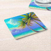 Palmen als Night Falls Tropical Rechteckiger Pappuntersetzer (angewinkelt)