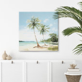 Palmen am Meer in Aquarellfarben Leinwand drucksvo