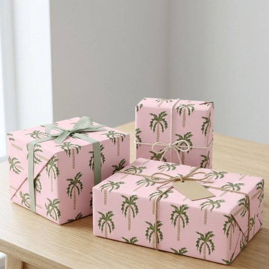 Palmen am Meeresufer Rosa Niedliches KUSTOM Geschenkpapier Set