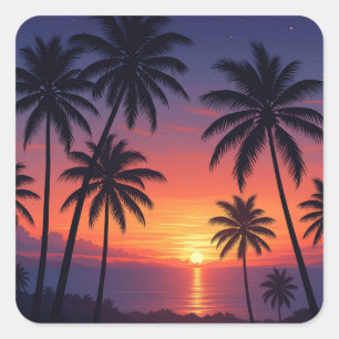 Palmen am Sonnenuntergang in Fidschi Quadratischer Aufkleber