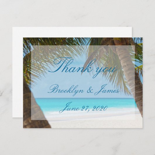 Palmen am Strand Hochzeit Danke Postkarten (Vorne/Hinten)