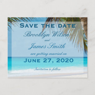 Palmen am Strand Hochzeit Save the Date Postkarte