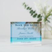 Palmen am Strand Hochzeit Save the Date Postkarte (Stehend Vorderseite)