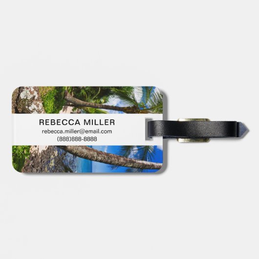 Palmen am Strand von Hideaways Gepäckanhänger (Rückseite horizontal)