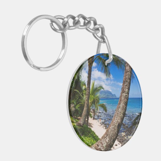 Palmen am Strand von Hideaways Schlüsselanhänger (Vorderseite links)