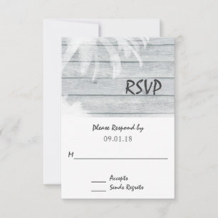 Palmen am Strand von Wood Beach Wedding UAWG RSVP Karte