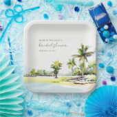 Palmen am Strand Wasserfarbenes Brautparty Pappteller (Party)