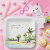 Palmen am Strand Wasserfarbenes Brautparty Pappteller (Party)