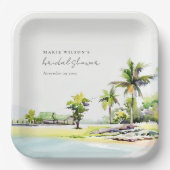 Palmen am Strand Wasserfarbenes Brautparty Pappteller (Vorderseite)