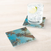 Palmen am tropischen Strand Vintag Glasuntersetzer (Schrägansicht)