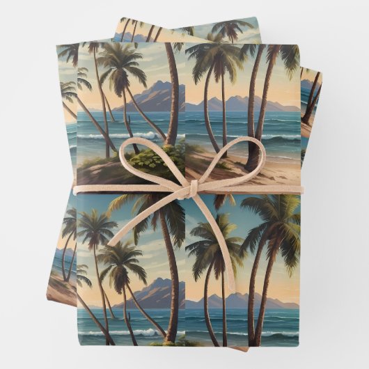 Palmen an einem Strand mit Blick aufs Meer Geschenkpapier Set (Beispiel)