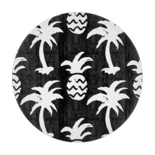 Palmen, Ananas, monochrome Muster. Schneidebrett
