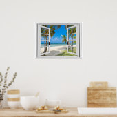 Palmen auf dem Fake "Beach Ocean View" Poster (Küche)
