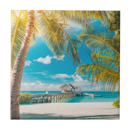 Palmen auf dem Sonnenuntergang Fliese (Vorderseite)