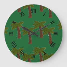 Palmen auf dunkelgrün große wanduhr