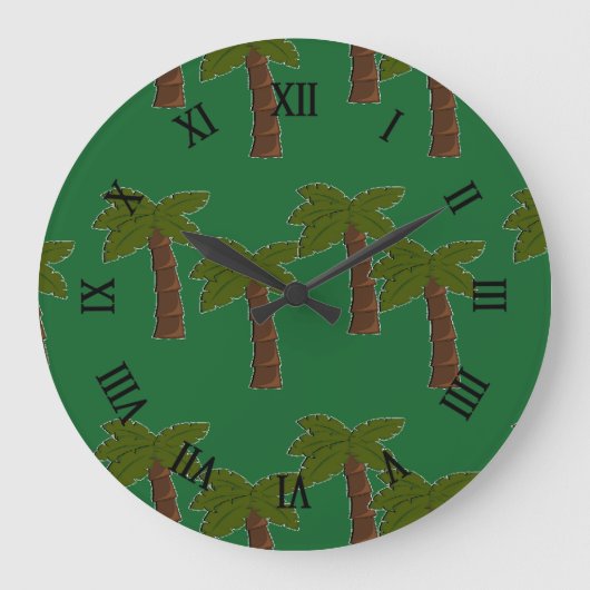 Palmen auf dunkelgrün große wanduhr (Vorderseite)