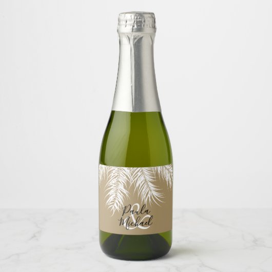 Palmen auf dunklen Gold Mini Schaumweinetikett (Vorderseite)