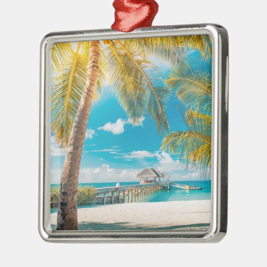 Palmen auf einem schönen Sonnenuntergang Ornament Aus Metall (Links)