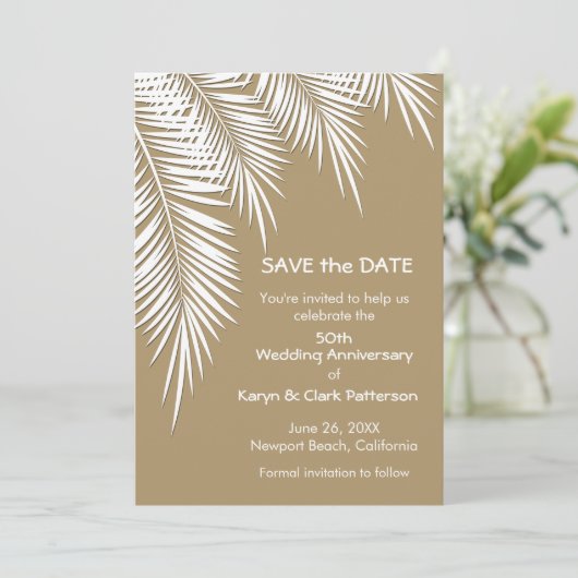 Palmen auf Gold SPEICHERN DATE Cards (Stehend Vorderseite)