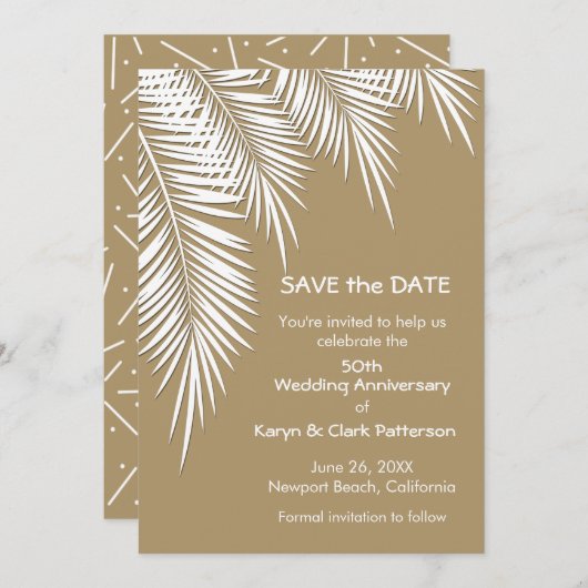 Palmen auf Gold SPEICHERN DATE Cards (Vorne/Hinten)