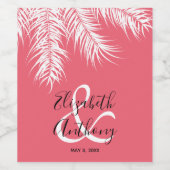 Palmen auf heiß rosa Hochzeit Weinetikett (Einzelnes Label)