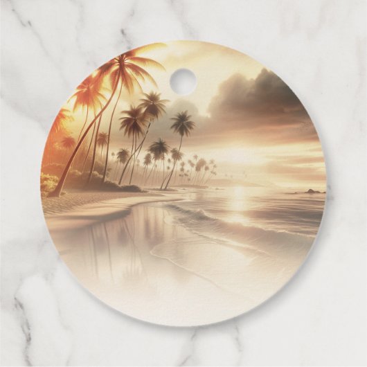 Palmen Bäume Küste Strand Sonnenaufgang Hochzeit Geschenkanhänger (Rückseite)