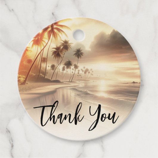 Palmen Bäume Küste Strand Sonnenaufgang Hochzeit Geschenkanhänger (Vorderseite)